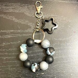 Black and Gray Beaded Keychain with Star Clip